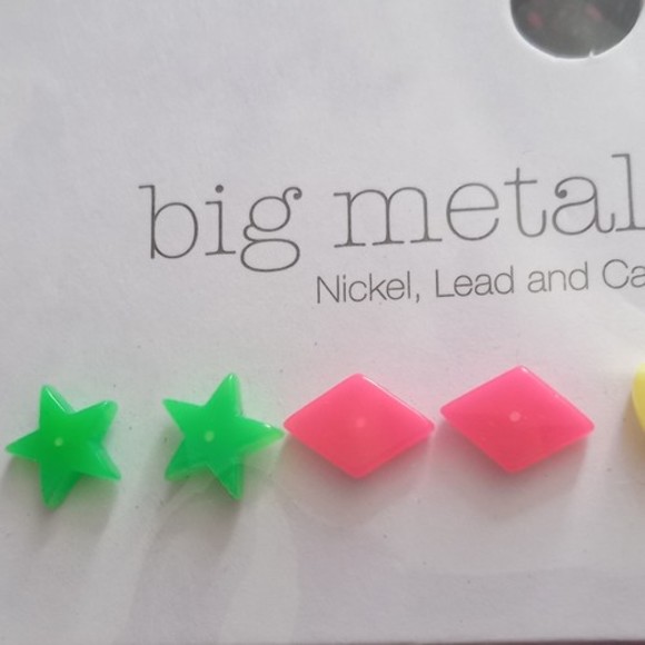 BNWT Set of 4 Big Metal London Neon Studs Shapes w Sterling Silver Posts - Picture 2 of 4